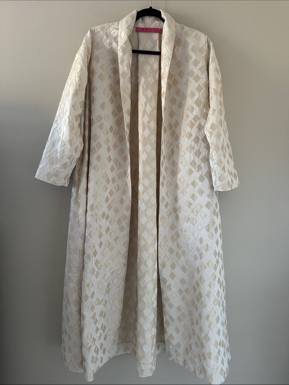 BURU Beige Jacquard Longline Open-Front Swing Coat NWT Size XS/S Party Cocktail
